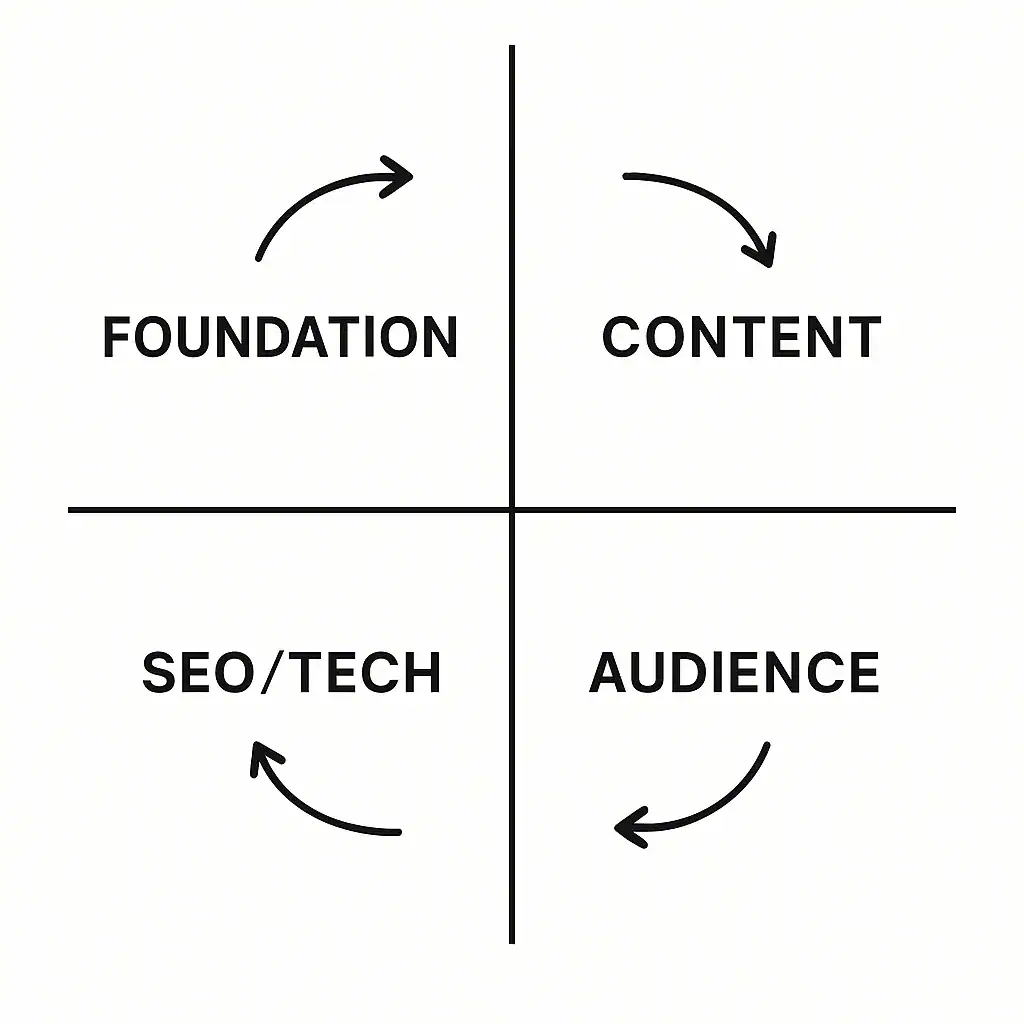 Marketing foundation: Content, audience, SEO/tech cycle.